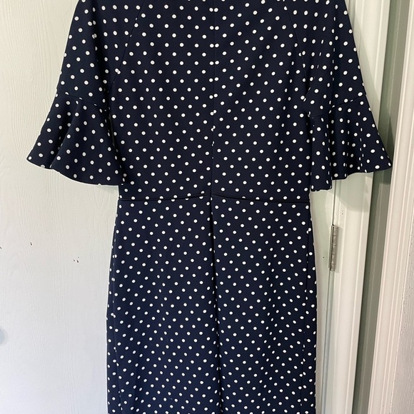 Ralph Lauren Like New Navy & White Polka Dot Midi Sheath Flounce Dress 4 - Picture 6 of 8